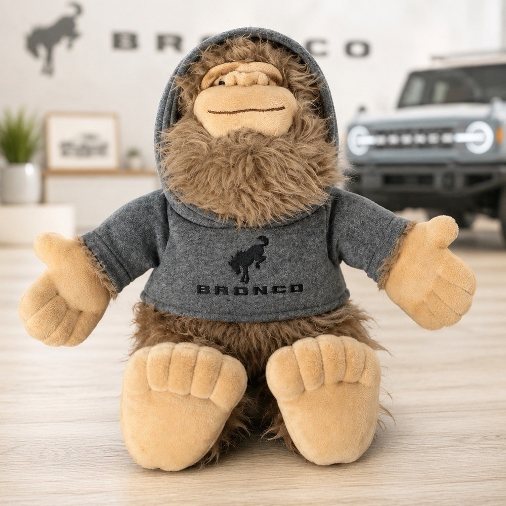 Ford Bronco Bigfoot Sasquatch Plush 14" Gray Hoodie Stuffed Animal HTF Preowned